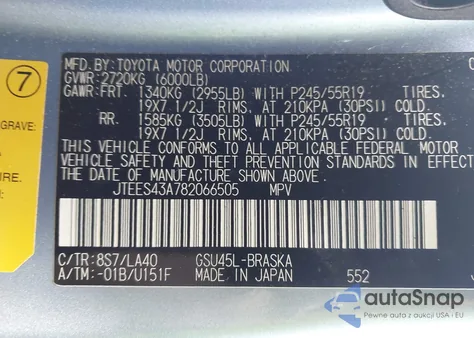 2008 Toyota Highlander Sport from USA, damaged, VIN JTEES43A782066505